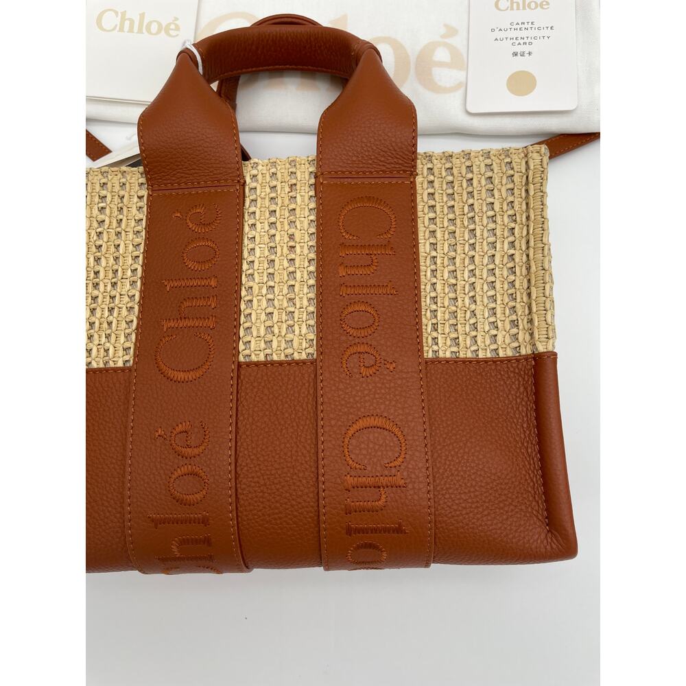 ❌❌SOLD!❌❌BRAND NEW CHLOE SMALL STRAW RAFFIA LEATHER WOODY SUMMER TOTE BAG - Picture 11 of 16